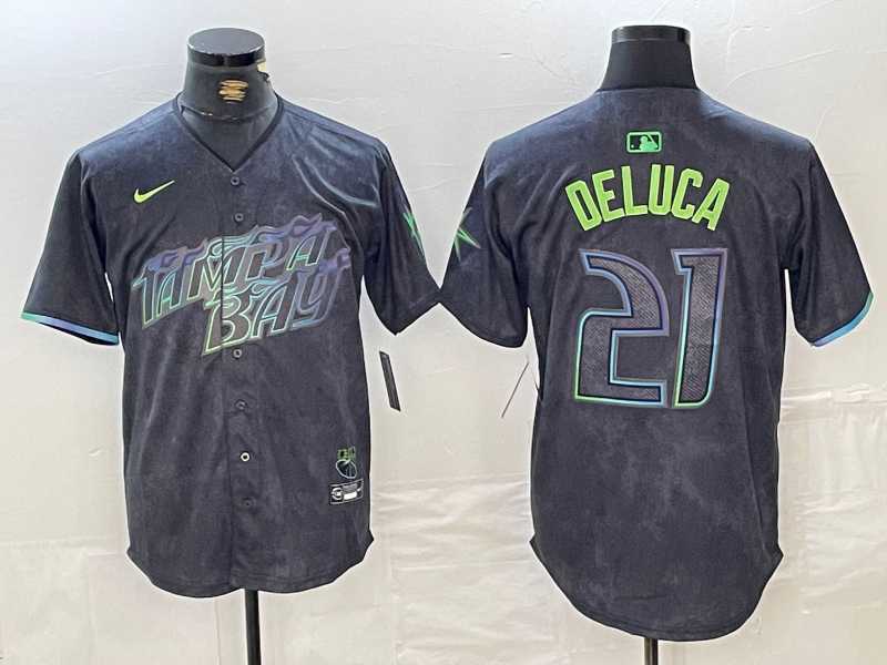 Men%27s Tampa Bay Rays #21 Jonny DeLuca Charcoal 2024 City Connect Limited Stitched Jersey1->tampa bay rays->MLB Jersey